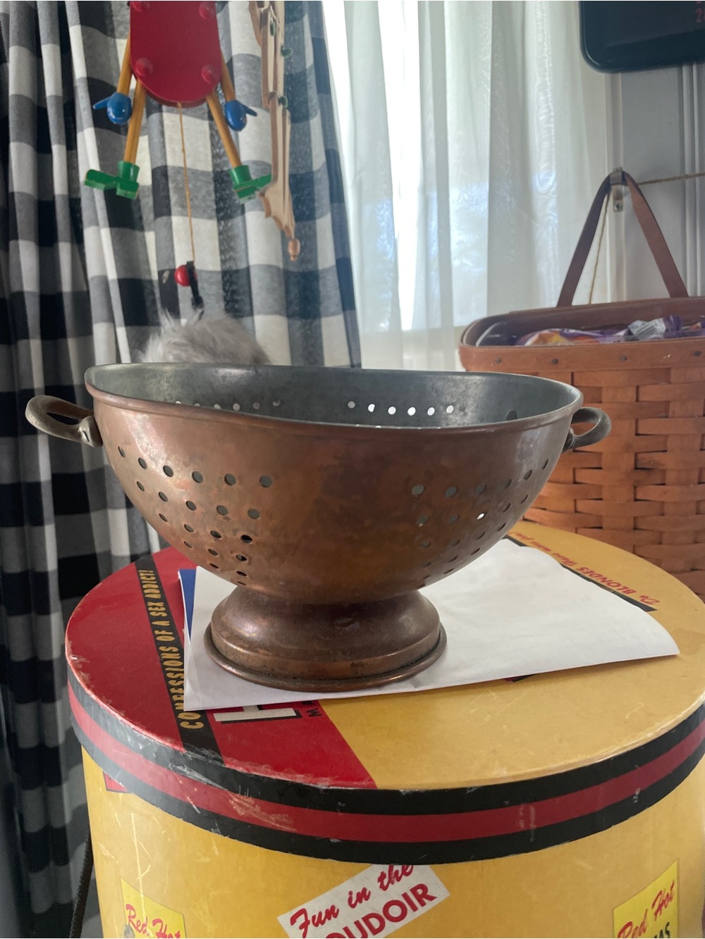 Vintage Copper-Colored Metal Colander with Handles